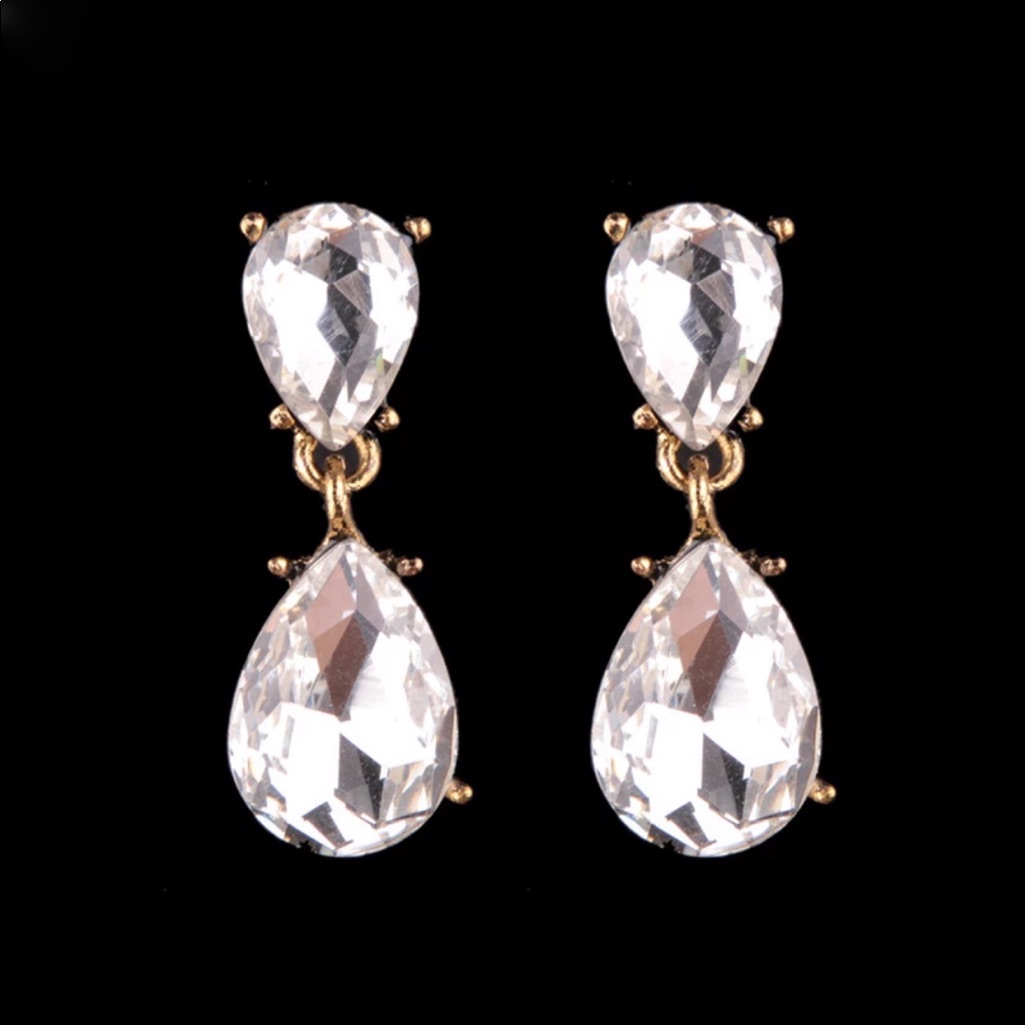 White Crystal Rhinestone Drop Earrings